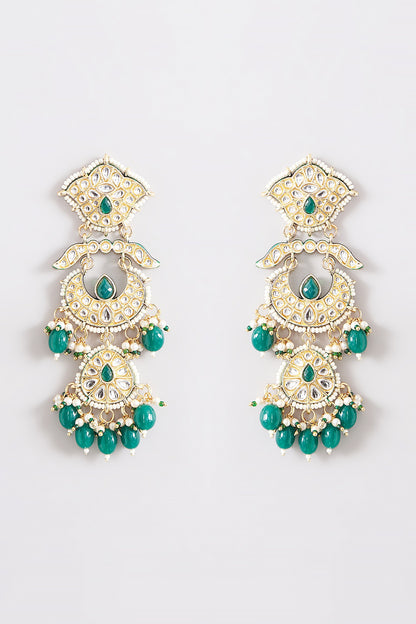Gold Plated Kundan Polki & Pearl Meenakari Dangler Earrings