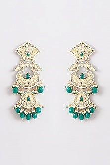 Gold Plated Kundan Polki & Pearl Meenakari Dangler Earrings