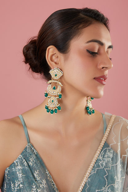 Gold Plated Kundan Polki & Pearl Meenakari Dangler Earrings