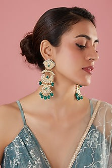 Gold Plated Kundan Polki & Pearl Meenakari Dangler Earrings