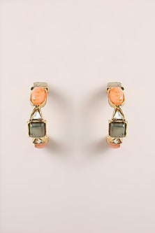 Gold Finish Multi-Colored Stone Hoop Earrings