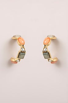Gold Finish Multi-Colored Stone Hoop Earrings