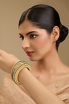 Gold Finish Kundan Polki Meenakari Openable Bangles (Set Of 2)