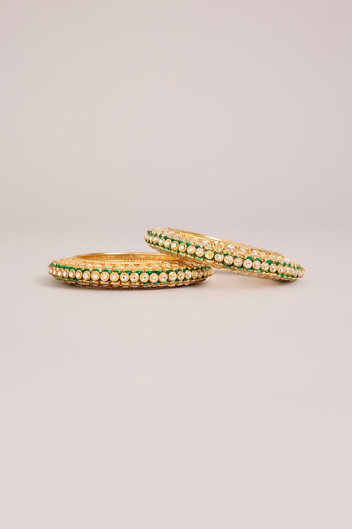 Gold Finish Kundan Polki Meenakari Openable Bangles (Set Of 2)