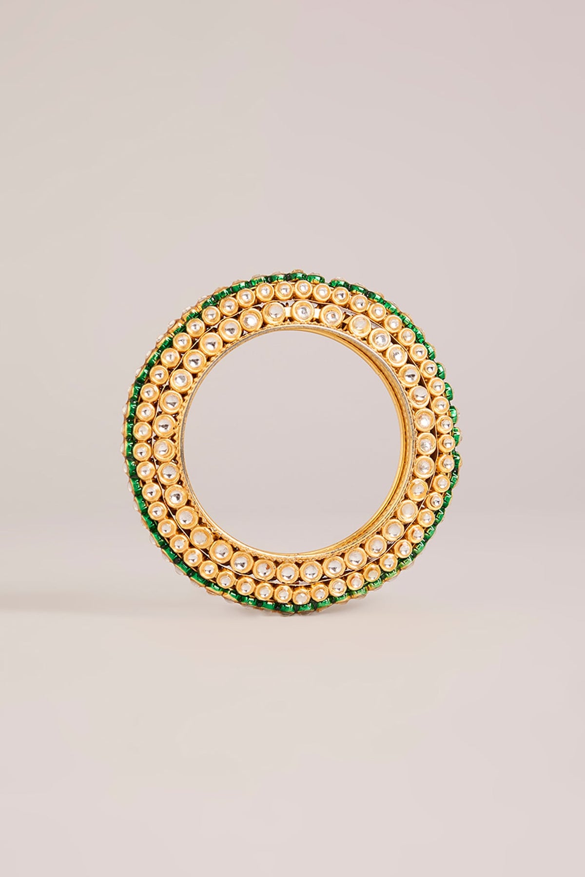 Gold Finish Kundan Polki Meenakari Openable Bangles (Set Of 2)