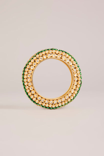Gold Finish Kundan Polki Meenakari Openable Bangles (Set Of 2)