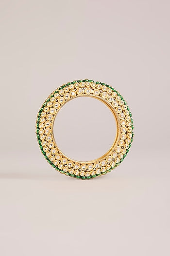 Gold Finish Kundan Polki Meenakari Openable Bangles (Set Of 2)