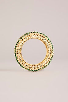 Gold Finish Kundan Polki Meenakari Openable Bangles (Set Of 2)