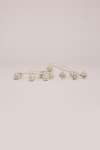 White Rhodium Finish Cluster Beaded Openable Bangles (Set Of 2)