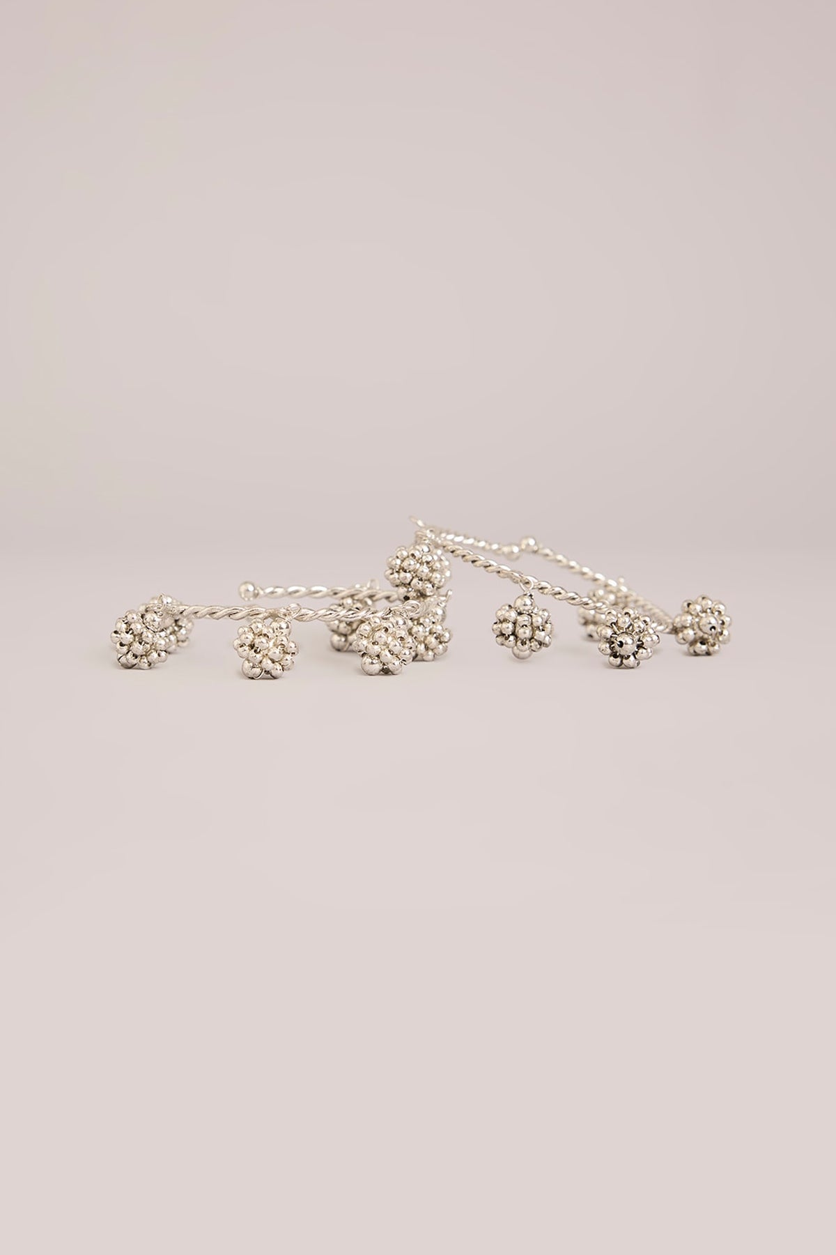 White Rhodium Finish Cluster Beaded Openable Bangles (Set Of 2)