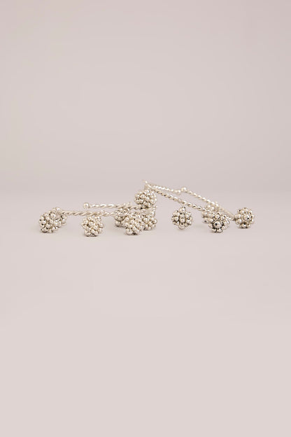 White Rhodium Finish Cluster Beaded Openable Bangles (Set Of 2)