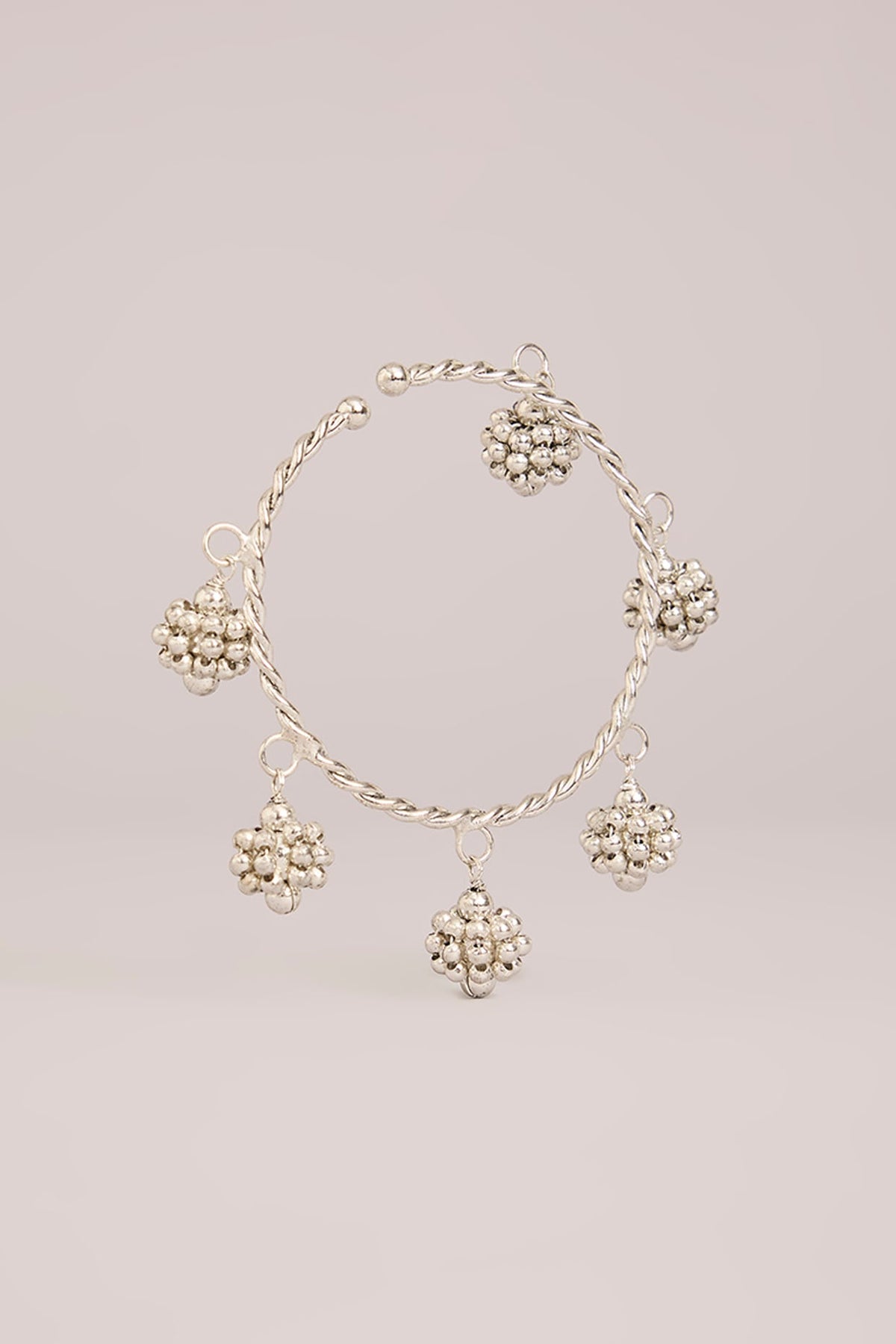White Rhodium Finish Cluster Beaded Openable Bangles (Set Of 2)