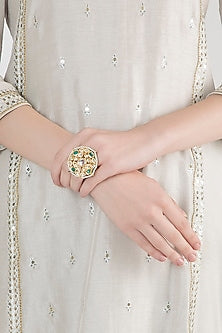 Gold Plated Emerald Stones & Kundan Ring