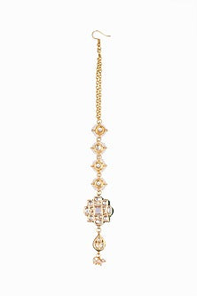 Gold Plated Floral Motif Kundan Maang Tikka