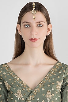 Gold Plated Floral Motif Kundan Maang Tikka