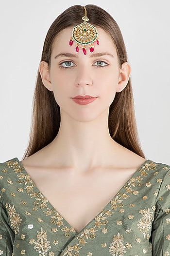 Gold Plated Kundan & Pearls Maang Tikka