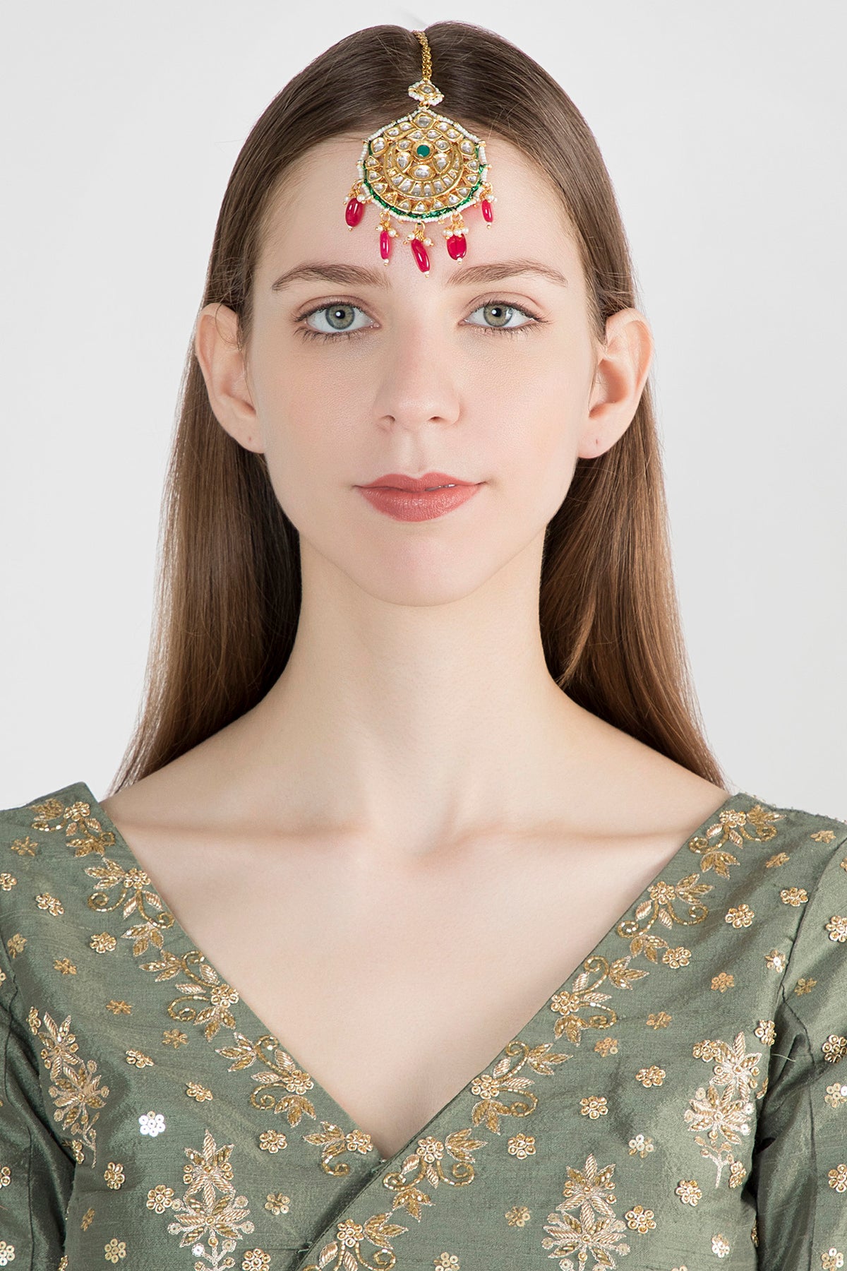 Gold Plated Kundan & Pearls Maang Tikka