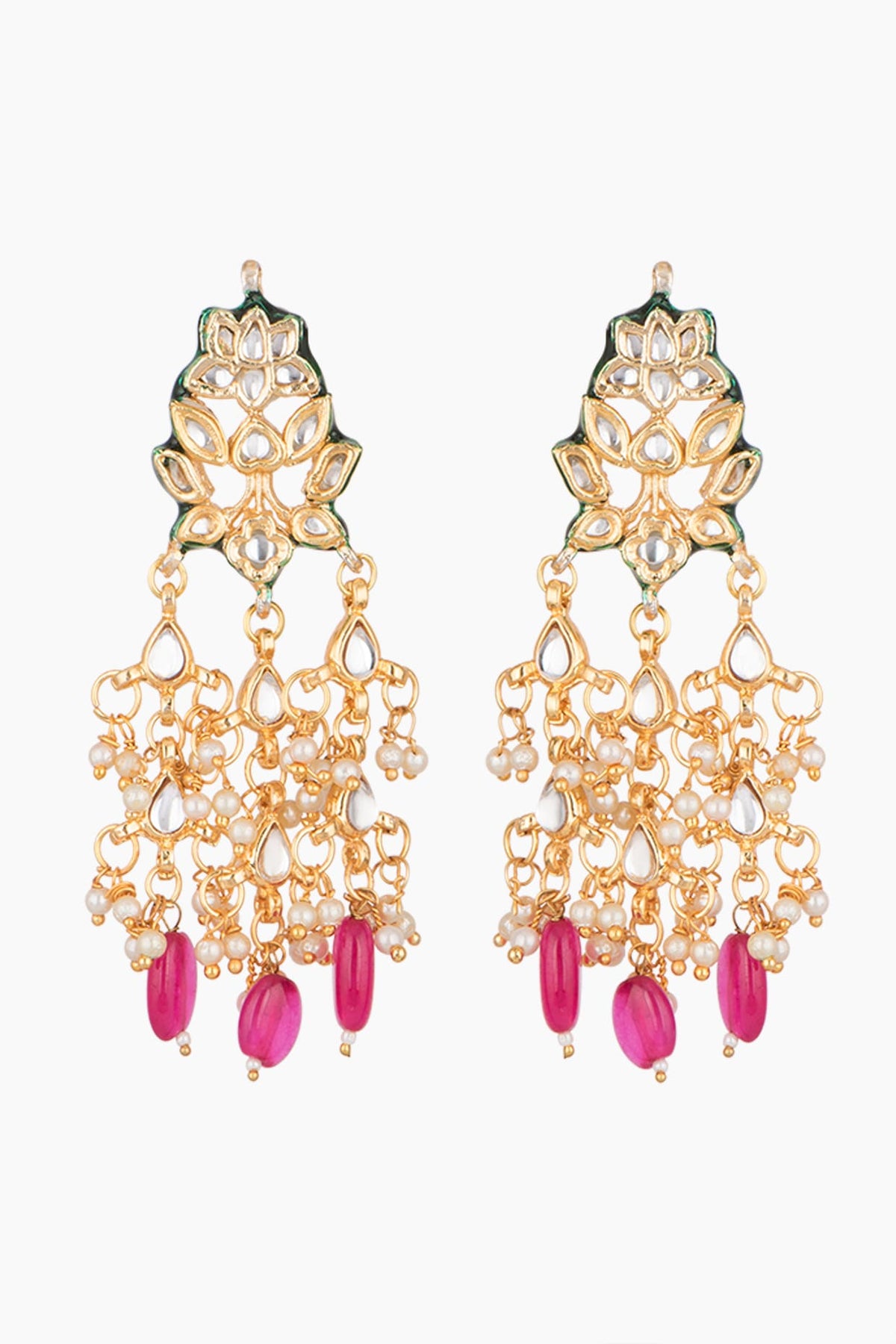 Gold Plated Kundan & Ruby Earrings
