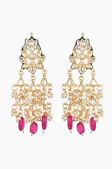 Gold Plated Kundan & Ruby Earrings