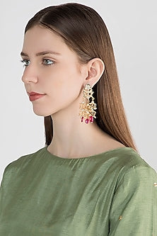 Gold Plated Kundan & Ruby Earrings