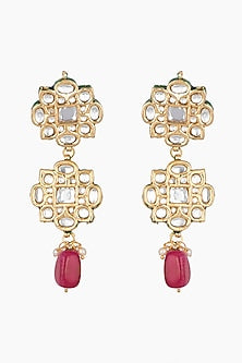 Gold Plated Ruby & Pearl Earrings