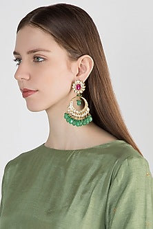 Gold Plated Ruby & Emerald Earrings