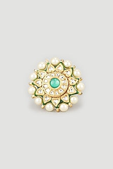 Gold Plated Kundan Polki Meenakari Ring