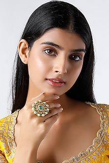 Gold Plated Kundan Polki Meenakari Ring