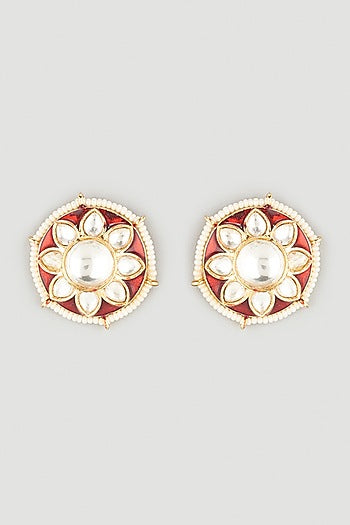 Gold Plated Kundan Polki Stud Earrings