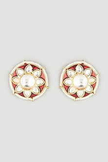 Gold Plated Kundan Polki Stud Earrings