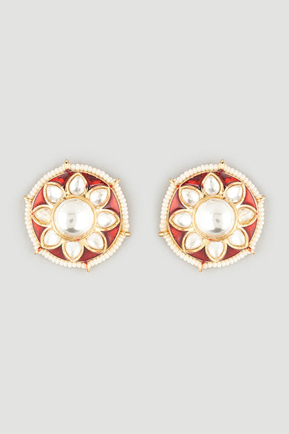 Gold Plated Kundan Polki Stud Earrings