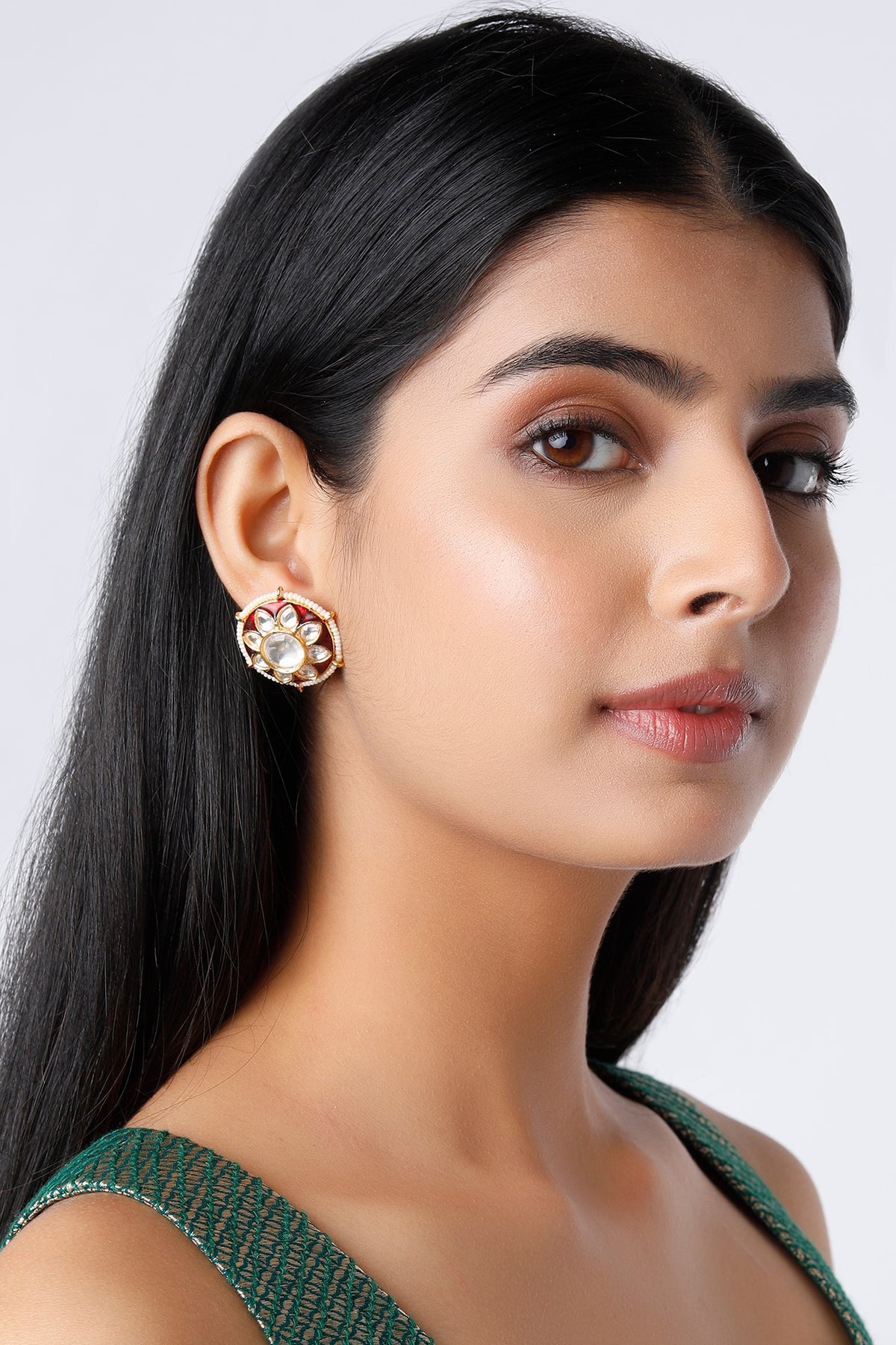 Gold Plated Kundan Polki Stud Earrings