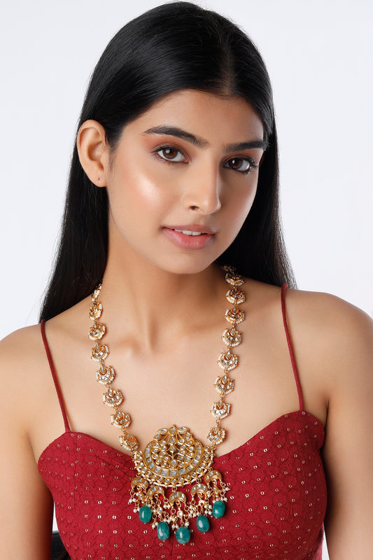 Gold Plated Kundan Polki Chand Latkan Necklace