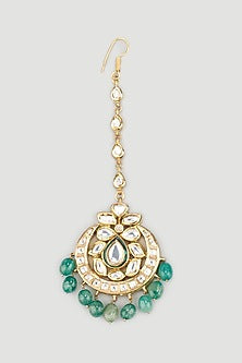 Gold Plated Kundan Polki Chandbali Maang Tikka