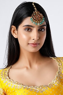 Gold Plated Kundan Polki Chandbali Maang Tikka