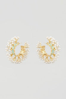 Gold Plated Pearl Big Bali Earrings