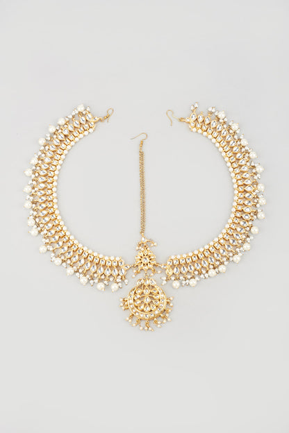 Gold Plated Kundan Polki Chand Matha Patti
