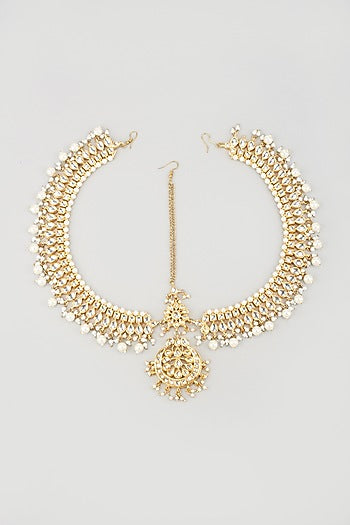 Gold Plated Kundan Polki Chand Matha Patti