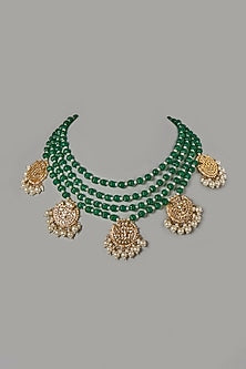 Gold Plated Choker Necklace With Green Beads