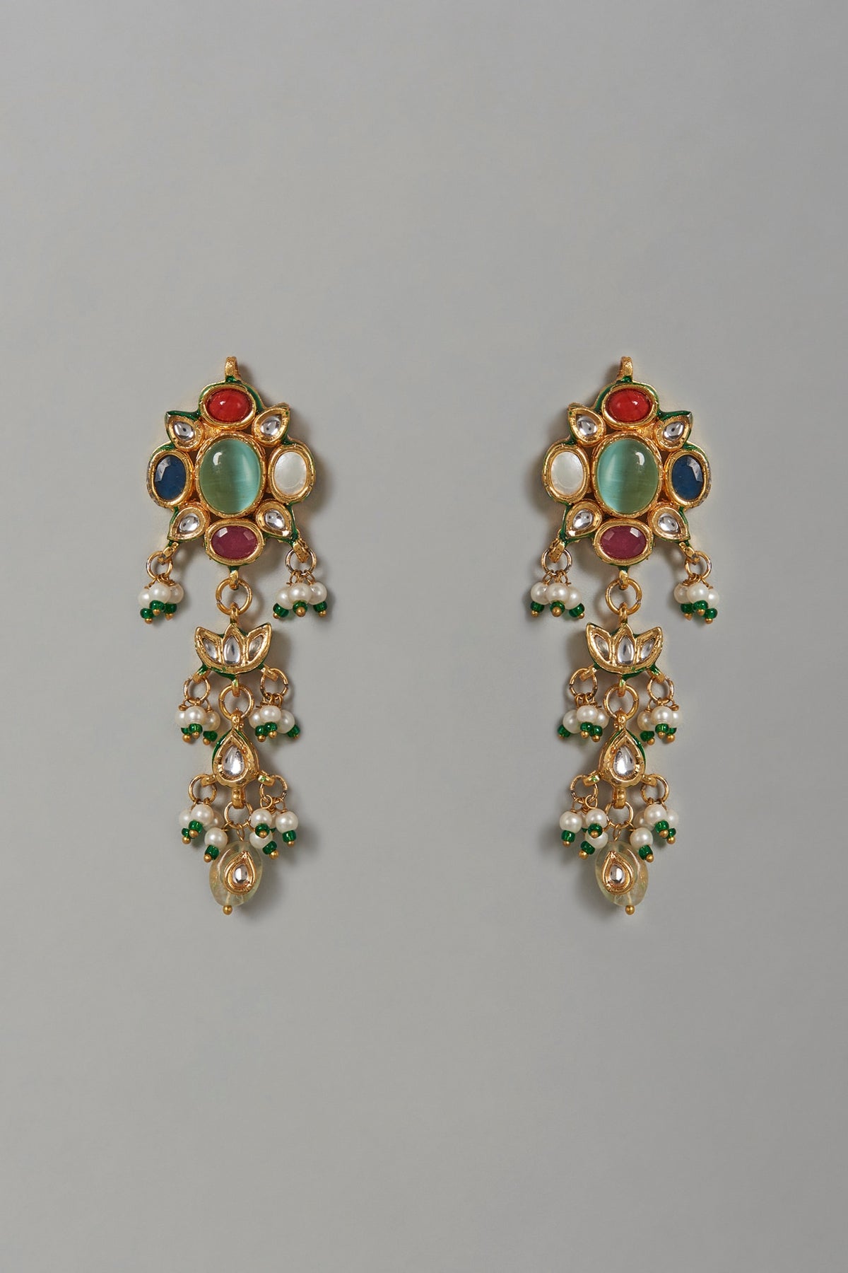 Gold Plated Navratna Dangler Earrings