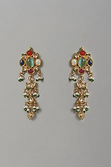 Gold Plated Navratna Dangler Earrings