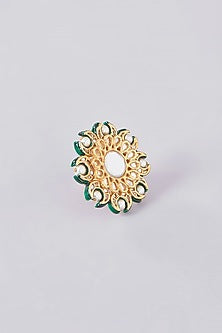 Gold Plated Kundan Polki Meenakari Ring