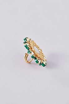 Gold Plated Kundan Polki Meenakari Ring
