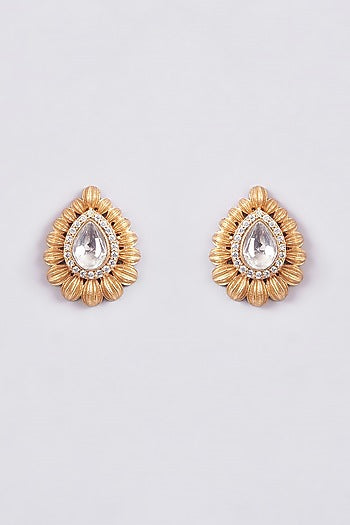 Gold Plated Kundan Polki Stud Earrings