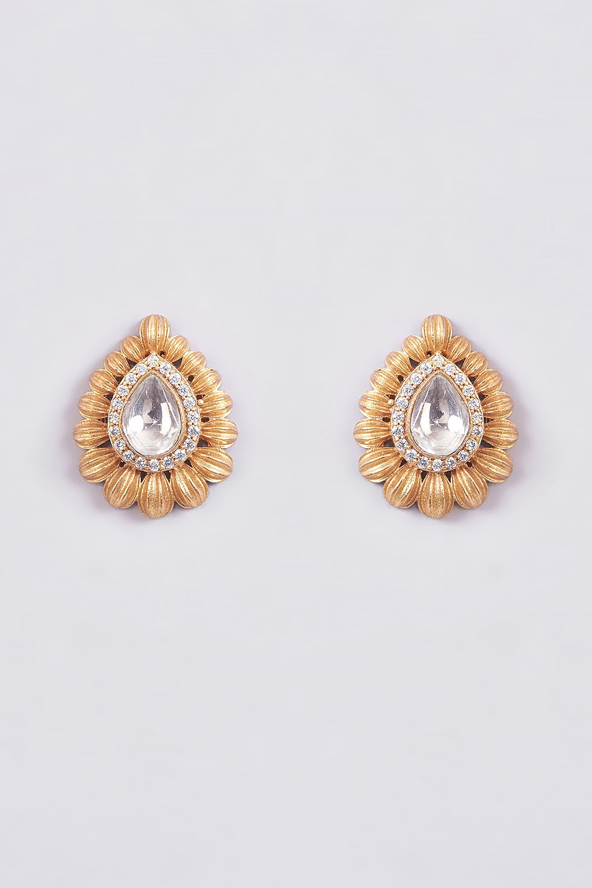 Gold Plated Kundan Polki Stud Earrings