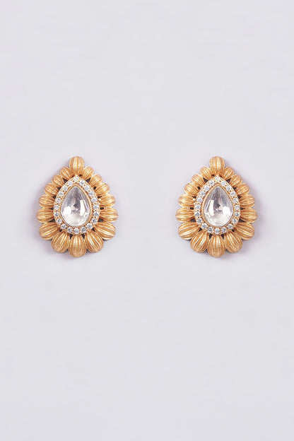 Gold Plated Kundan Polki Stud Earrings