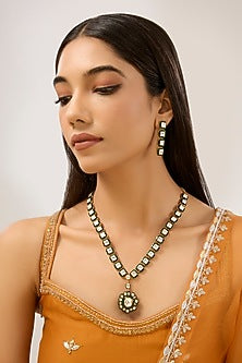 Gold Plated Uncut Kundan Polki Green Meenakari Necklace Set
