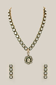 Gold Plated Uncut Kundan Polki Green Meenakari Necklace Set