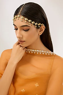 Gold Plated Kundan Polki Green Meenakari Mathapatti