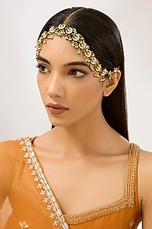 Gold Plated Kundan Polki Green Meenakari Mathapatti